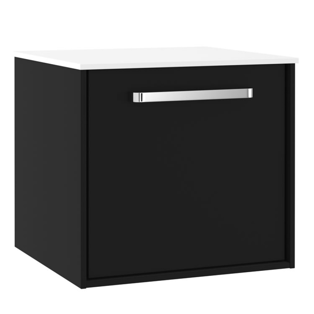 Cutout image of Crosswater Infinity 500mm Matt Black Vanity Unit & Polar White Worktop