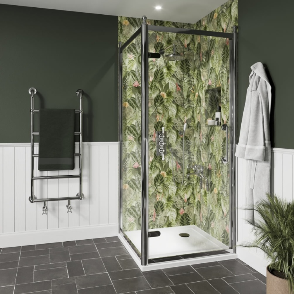 Burlington Classique 1850 1000mm Chrome Hinged Shower Door With Side Panel