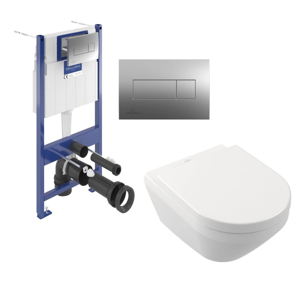Cutout image of Villeroy & Boch Architectura TwistFlush Toilet, ViConnect Frame & Chrome Flush Plate