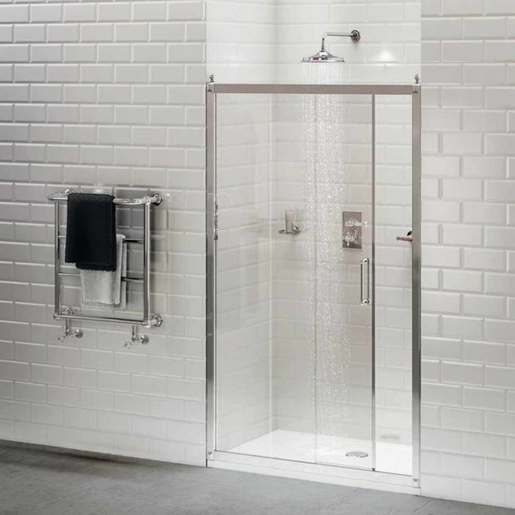 Product Lifestyle image of the Burlington Sliding Shower Door With Soft Closing Door