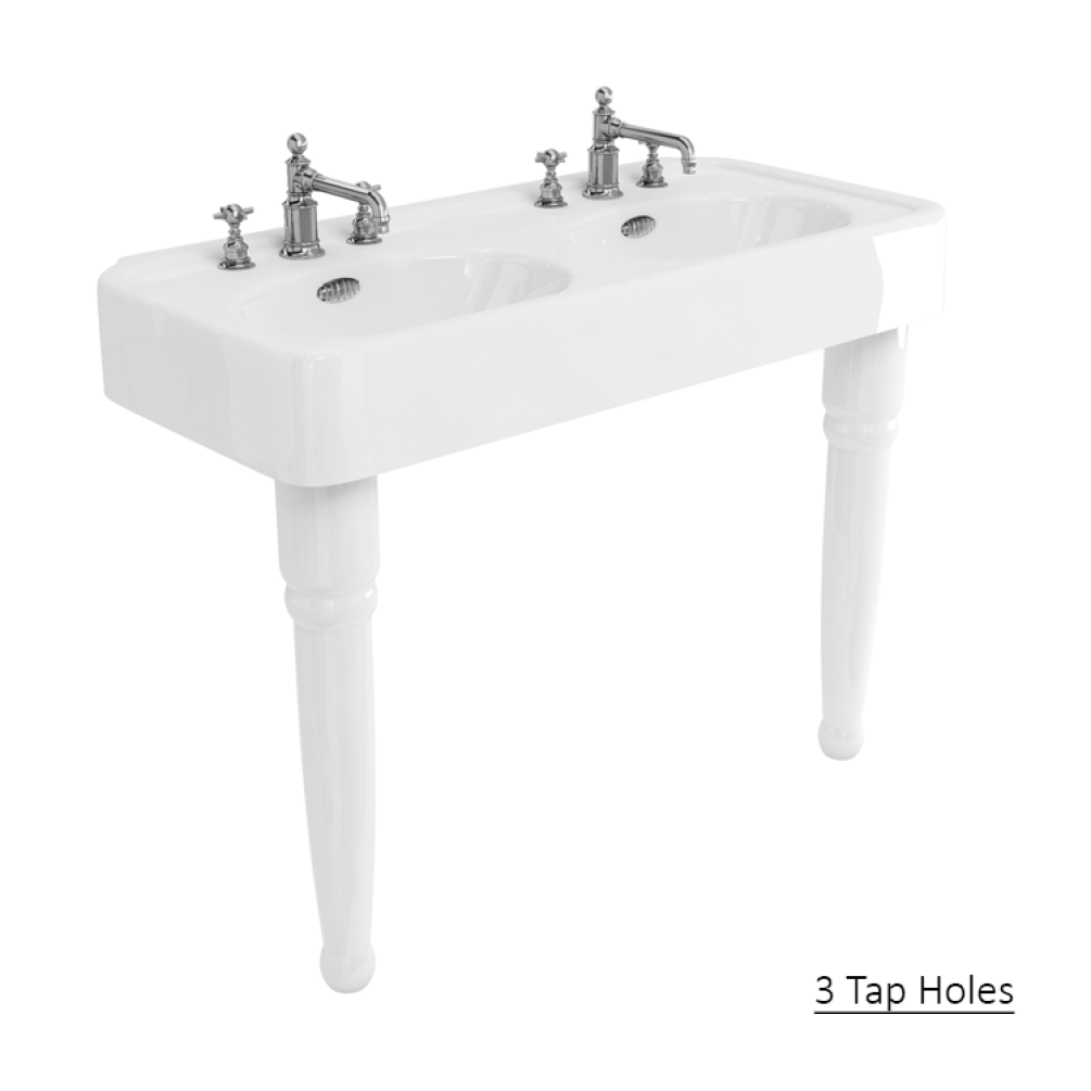 Product Cut out image of the Burlington Arcade 1200mm Double Basin with Ceramic Console Legsm with three tap holes