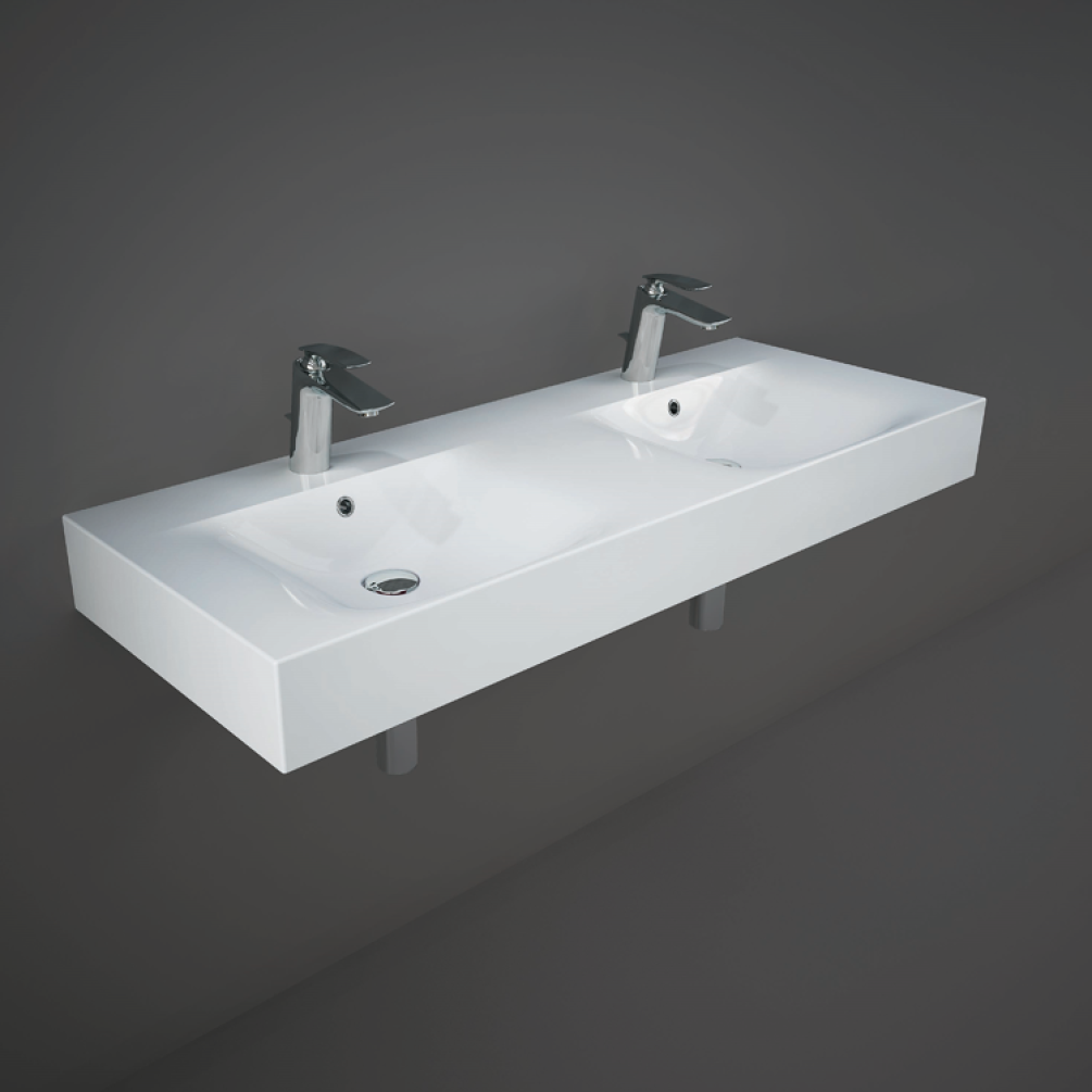 Photo of RAK Des Double Wash Basin with Two Tap Holes
