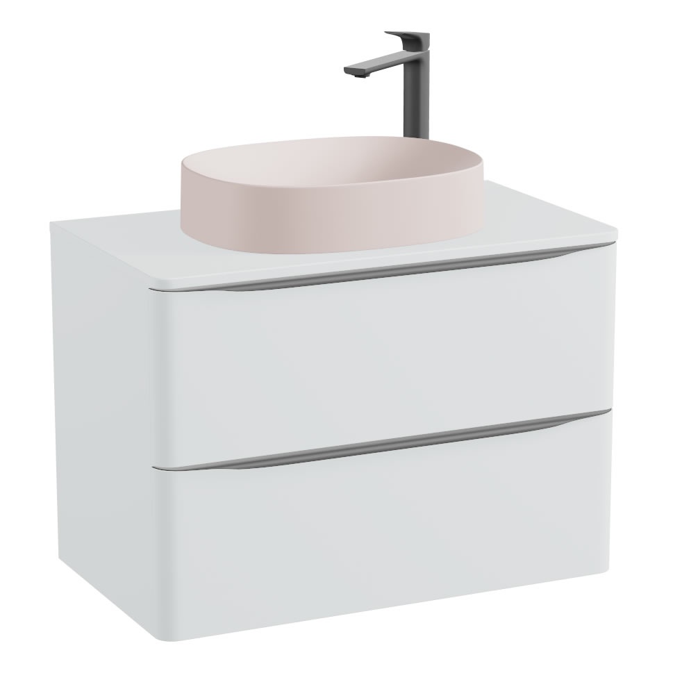 Vado Cameo 600mm Arctic White Wall Hung 2 Drawer Vanity Unit, Worktop & Pink Oval Basin