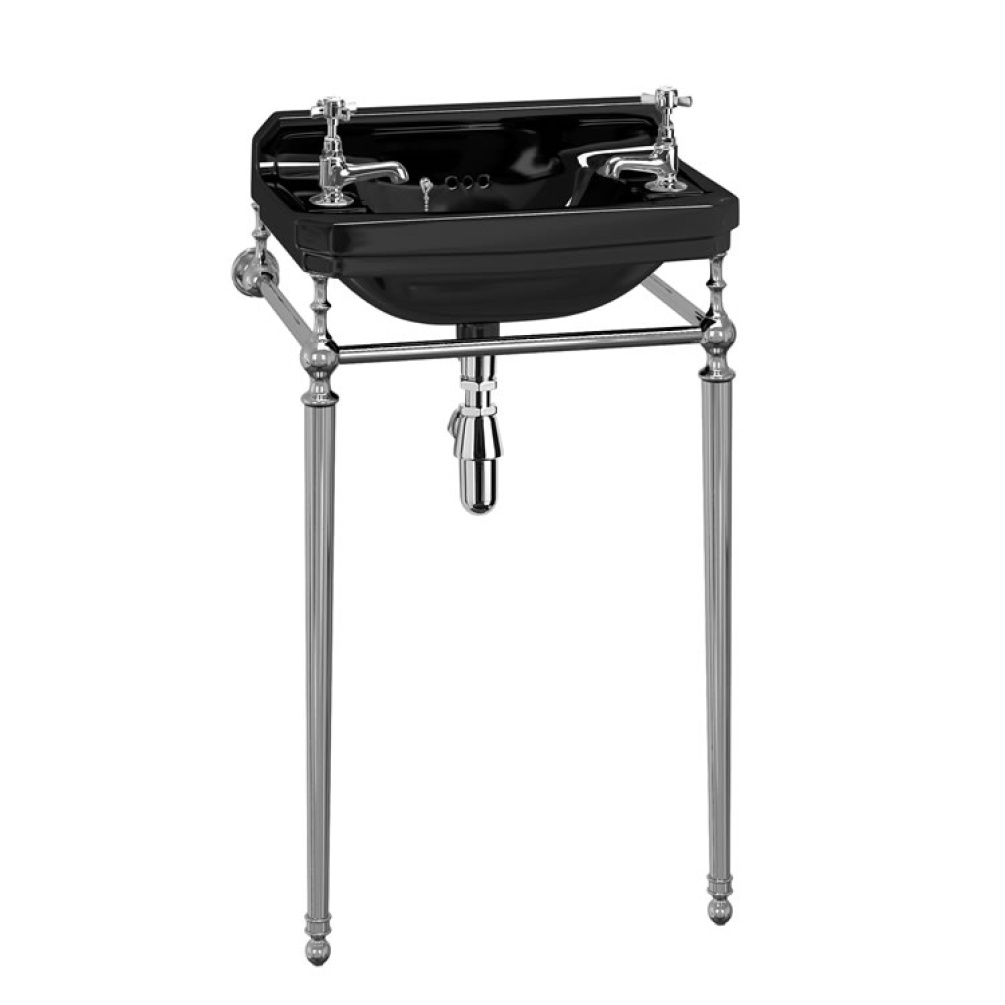 Photo of Burlington Jet Edwardian 515mm Black Cloakroom Basin & Chrome Washstand