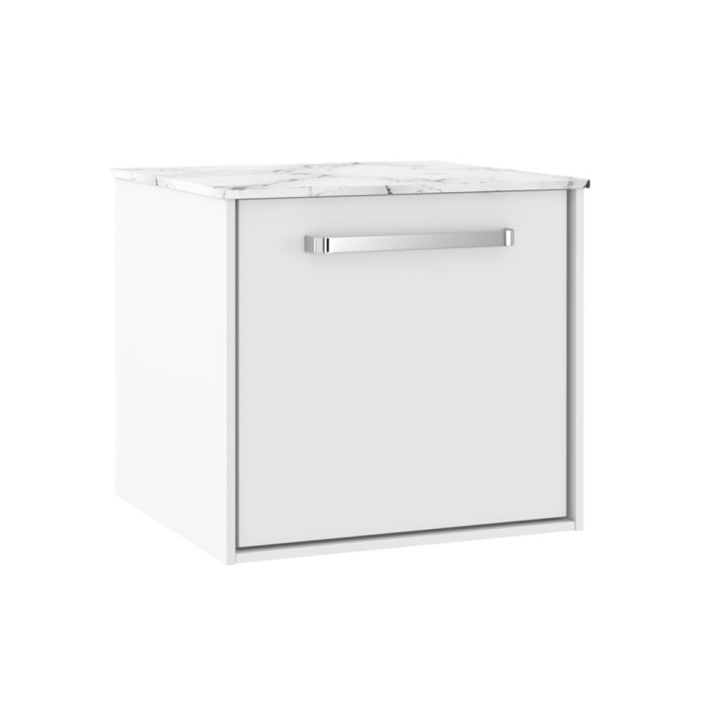 Cutout image of Crosswater Infinity 500mm Matt White Vanity Unit & Carrara Marble Worktop