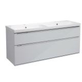 Roper Rhodes Scheme 1200mm Gloss Light Grey Wall Mounted Vanity Unit with Double Basin - Image 1
