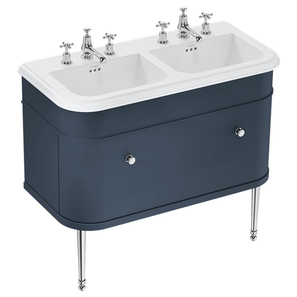 Burlington Chalfont 1000mm Double Basin With Blue Unit With Chrome Legs