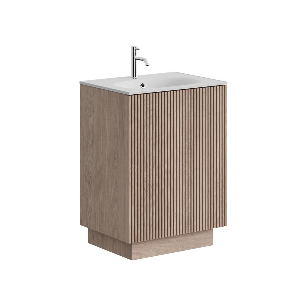 Crosswater Limit Modern Oak 600mm Floorstanding Vanity Unit & Matt White Basin