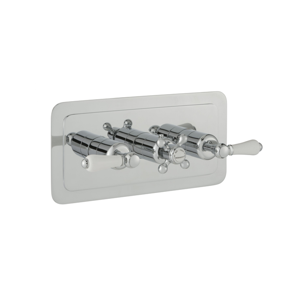 Photo of JTP Grosvenor Lever Three Outlet Landscape Thermostatic Shower Valve - White Lever
