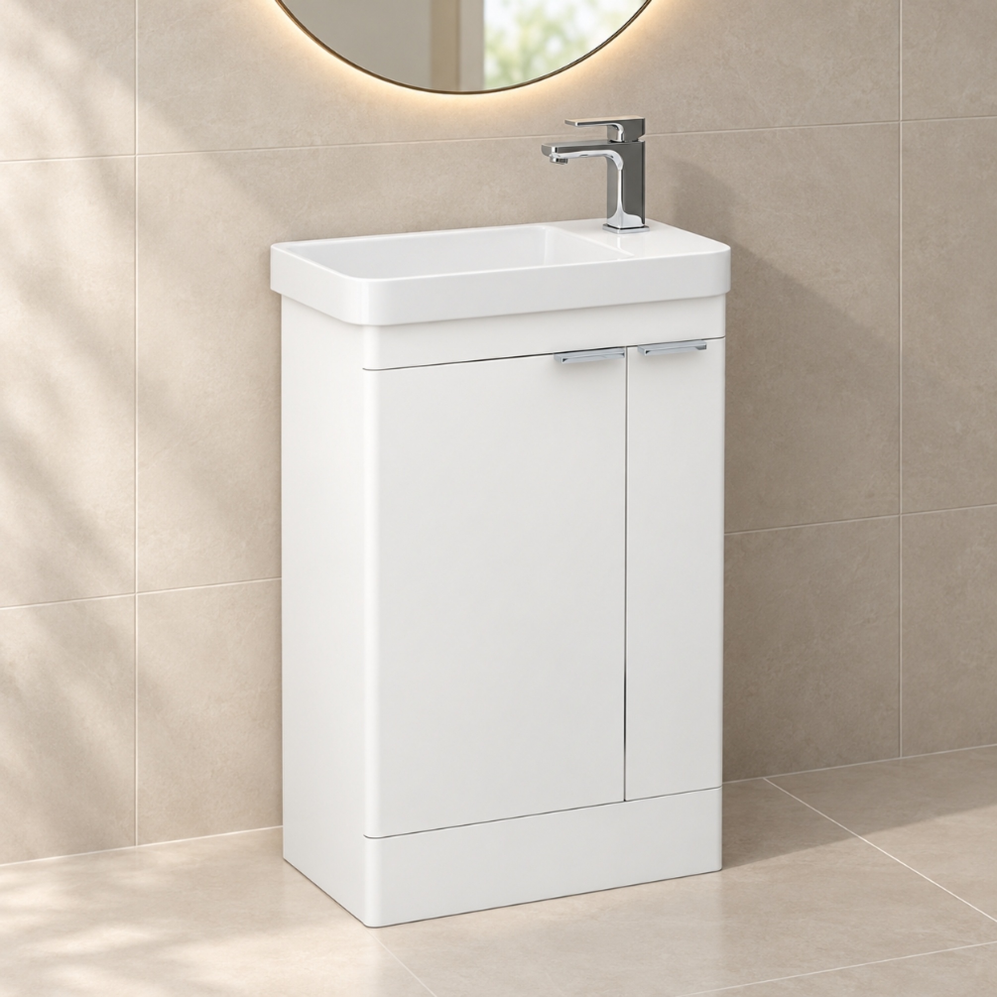 IMEX Luna Matt White 550mm 2-Door Floor Standing Cloakroom Vanity Unit