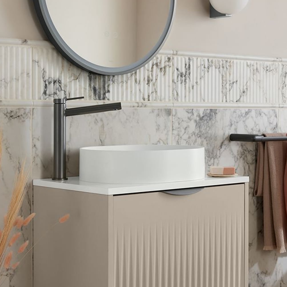 Vado Safari Arctic White Mineral Round Countertop Basin - Lifestyle Image 1