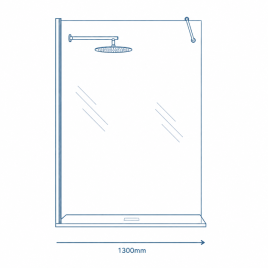 iconography image of a 1300mm wide shower screen illustrating 1300mm screens, enclosures, and doors