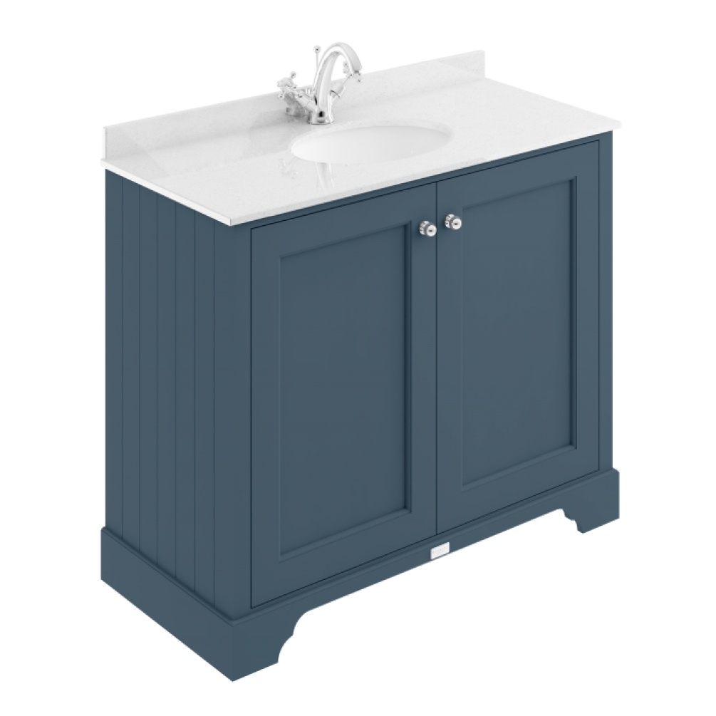 Bayswater BAYF159 Blue 2 Door Cabinet Stiffkey with white worktop
