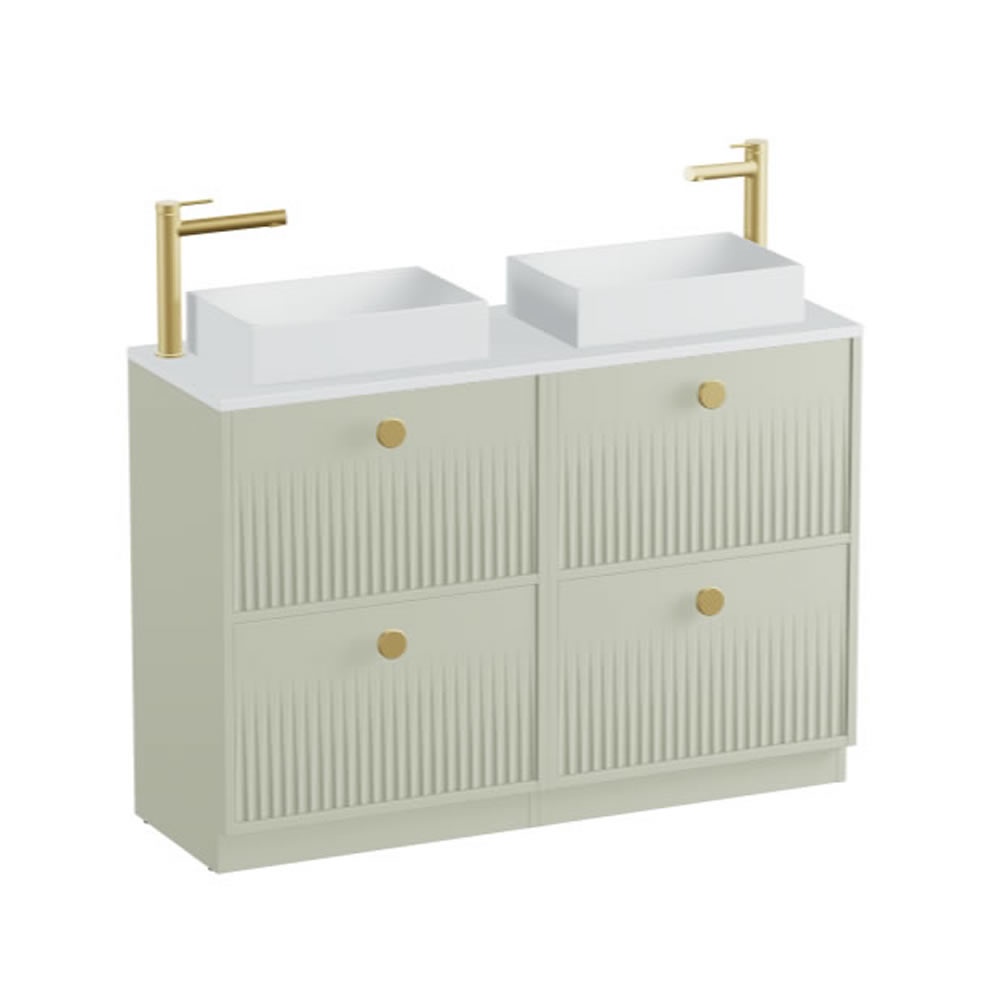 Vado Safari Fluted 1200mm Sage Green Floorstanding Vanity Unit & Arctic Worktop