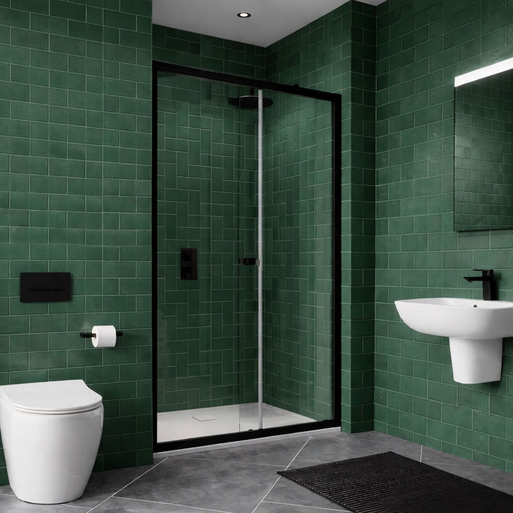 Lifestyle image of Dune Matt Black 1500mm Sliding Shower Door
