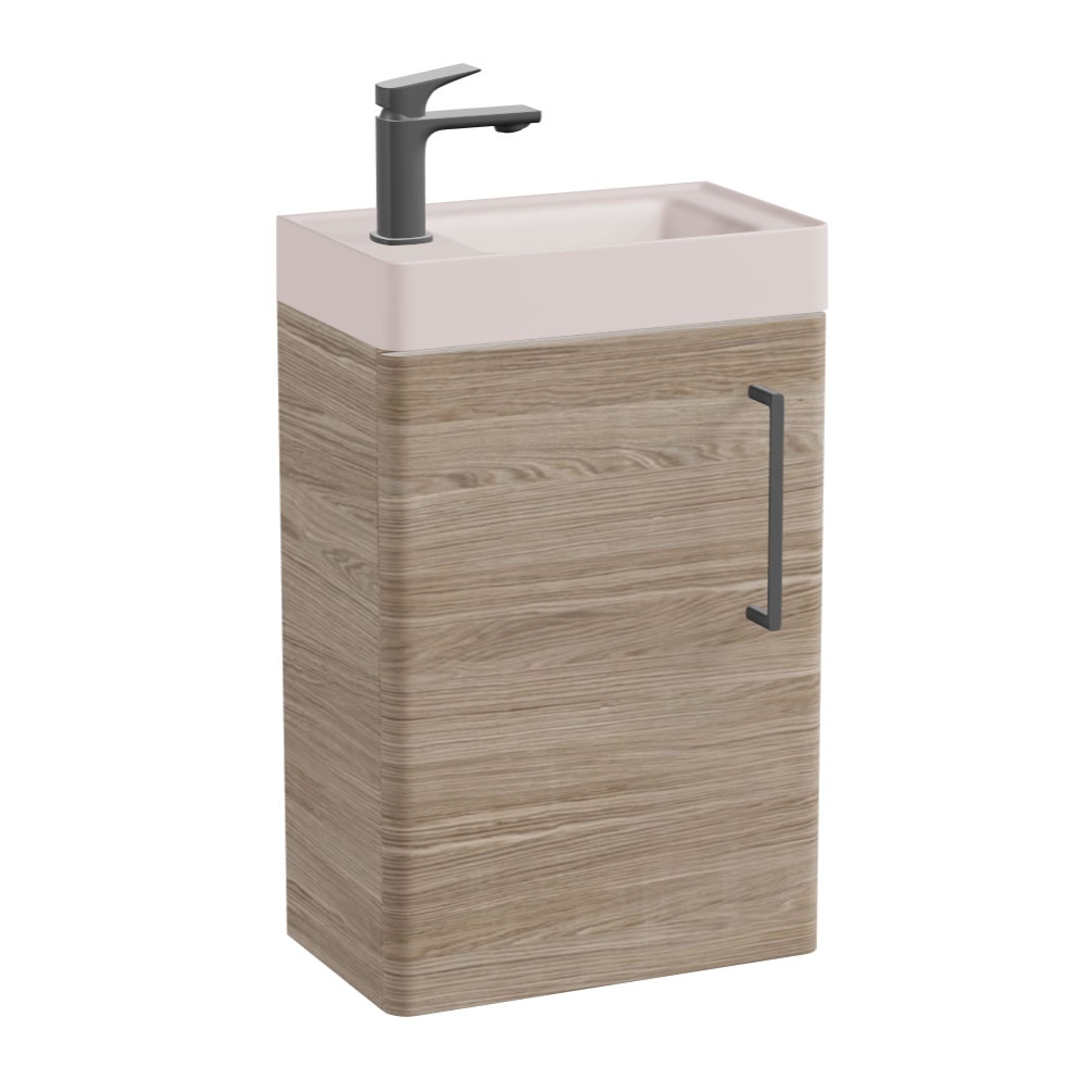 Vado Cameo Natural Oak 400mm Wall Hung Vanity Unit & Pink Clay Basin - Left Hand