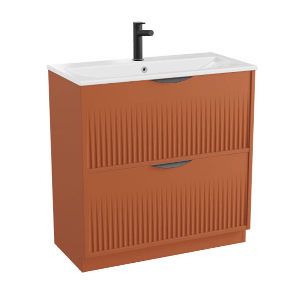 Vado Safari Fluted 800mm Terracotta Floorstanding Vanity Unit & Ceramic Basin