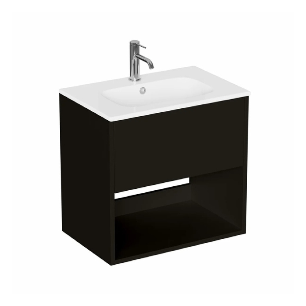 Cut out image of the Britton Hackney Matt Black 600mm Wall Hung Vanity Unit & Basin