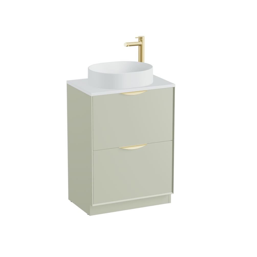 Vado Safari Smooth 600mm Sage Green Floorstanding Vanity Unit & Arctic Worktop