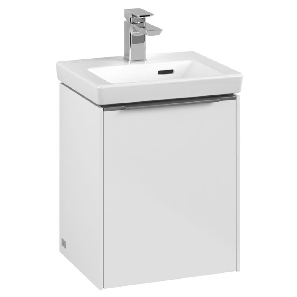 Cutout image of Villeroy & Boch Subway 351 3.0 Brilliant White Wall-Hung Vanity Unit & Basin Glossy Aluminium Handle