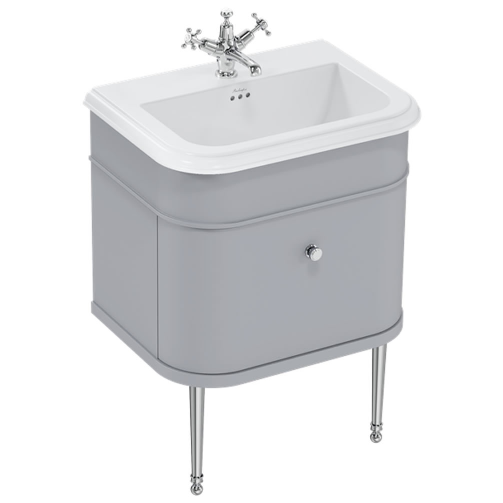 Burlington 650mm Grey Vanity Unit With Ceramic Basin (1 tap hole) & Chrome Legs