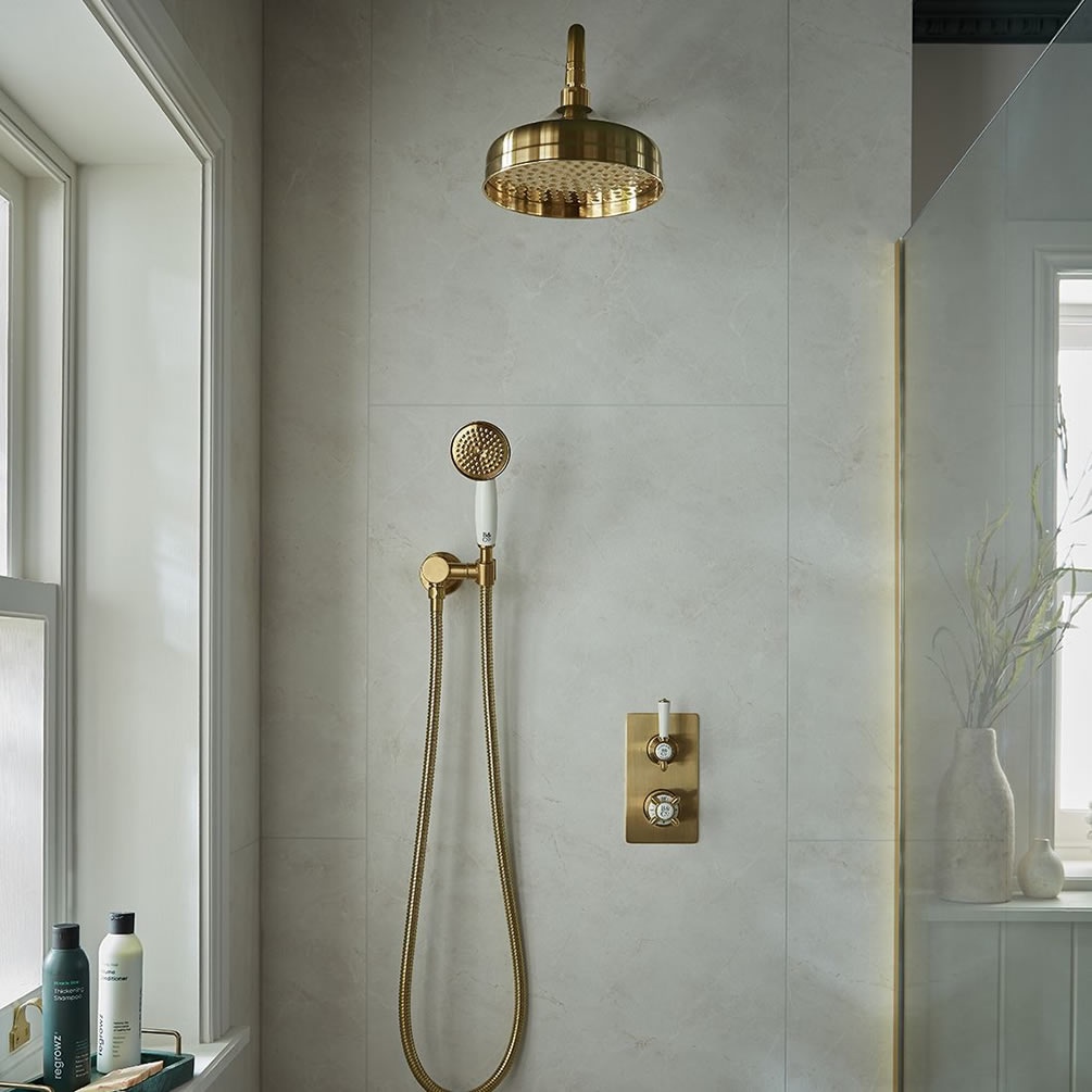 Booth & Co. Axbridge Brushed Brass/White Shower Pack