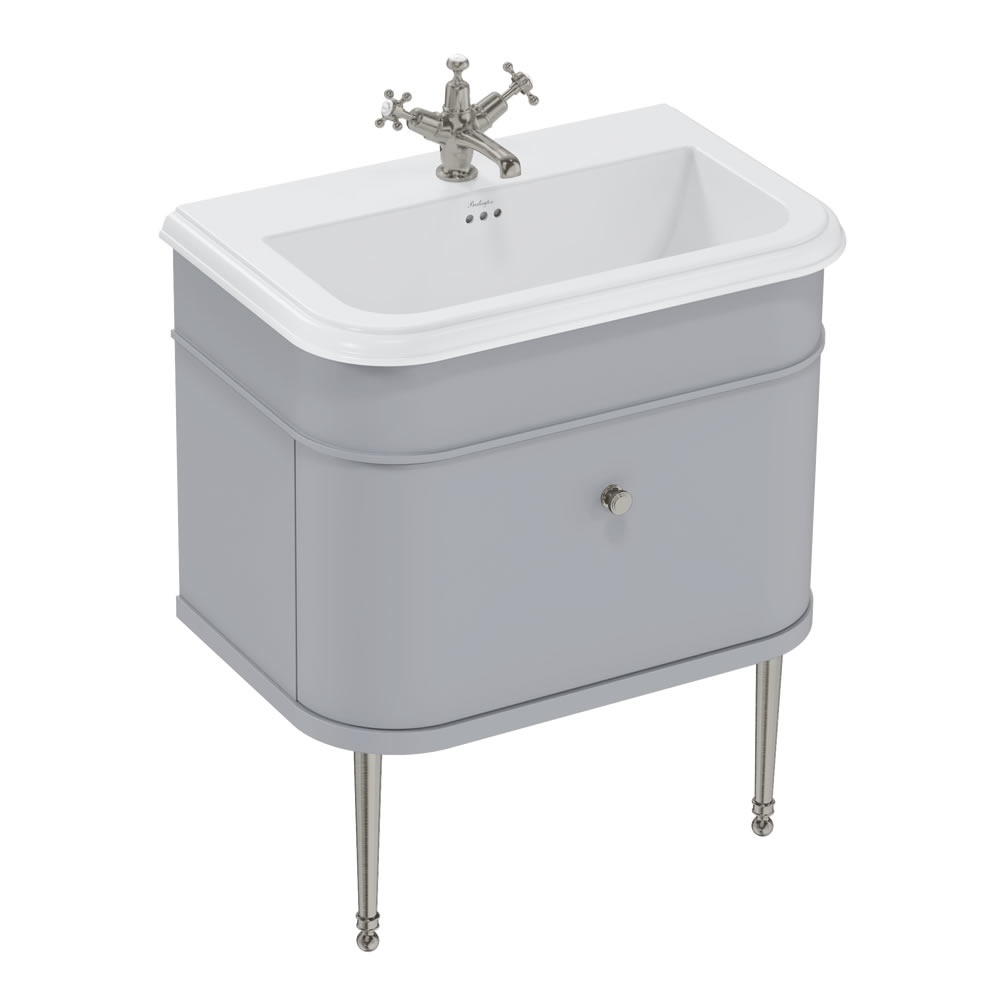 Burlington Chalfont 750mm Ceramic Basin (3 Tap Holes) With Grey Unit & Nickel Legs
