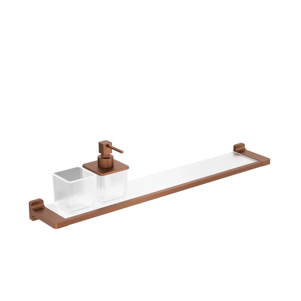Crosswater Rotar 600mm Brushed Bronze Shelf, Soap Dispenser & Tumbler Holder - Left Hand