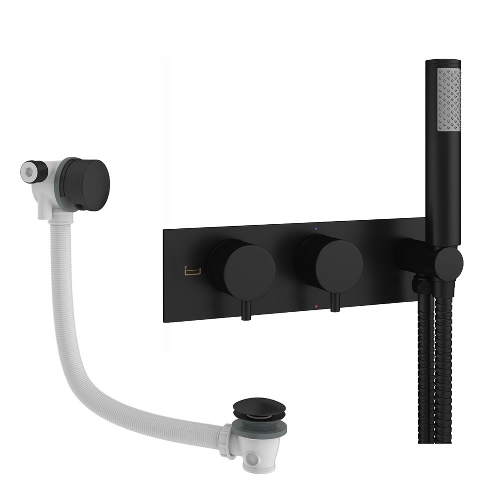 Cutout image of Crosswater Design Matt Black Dual Outlet Bath Filler Set