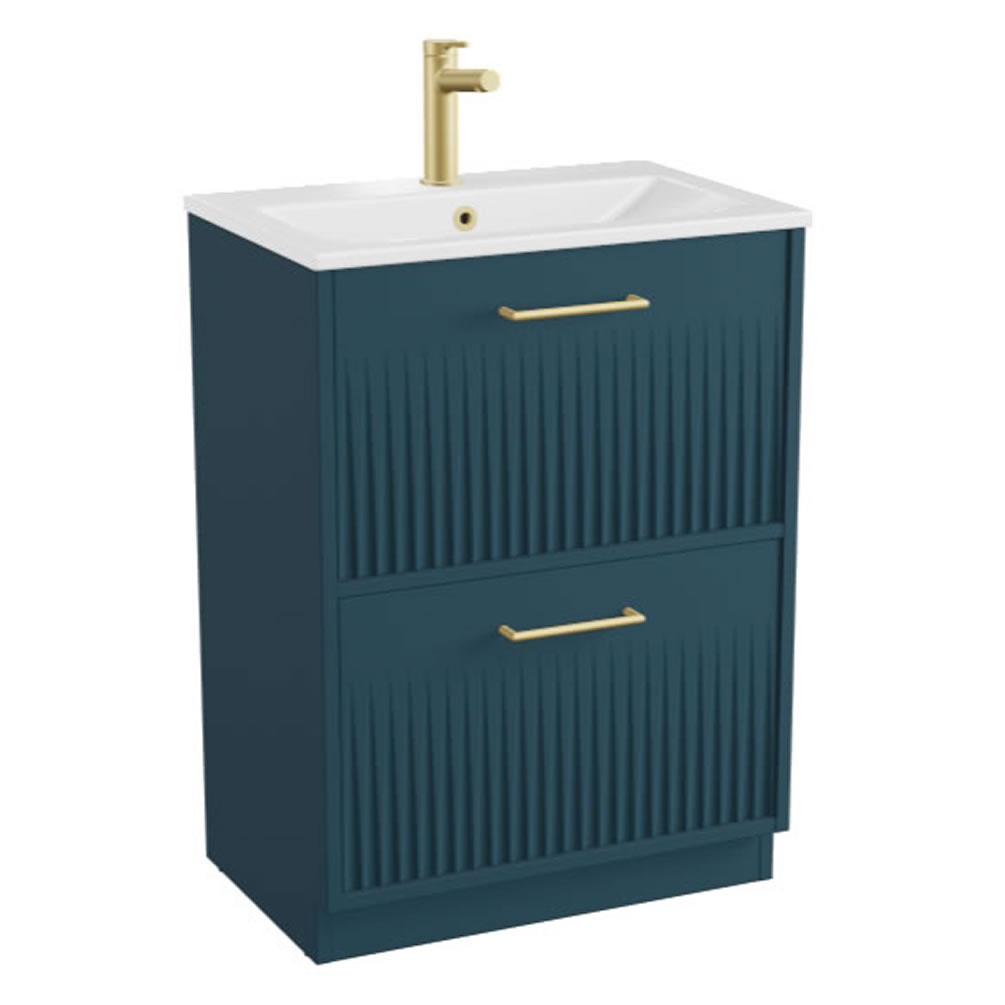 Vado Safari Fluted 600mm Atlantic Blue Floorstanding Vanity Unit & Mineral Basin