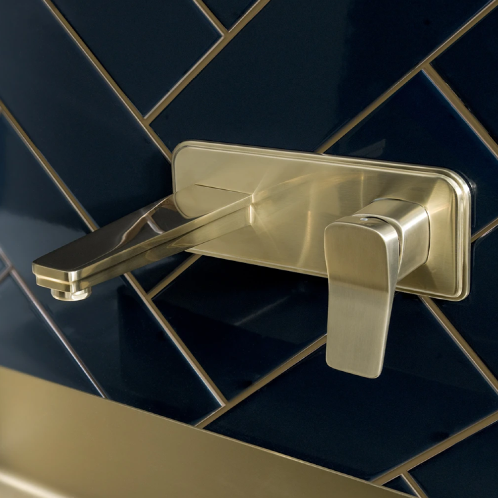 Lifestyle Photo of JTP Hix Brushed Brass Wall Mounted Basin Mixer