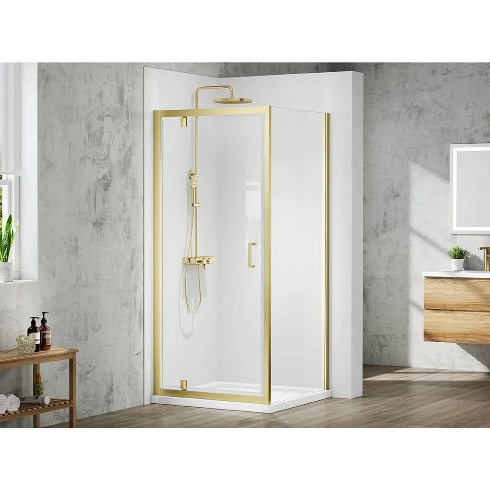 Lifestyle image of Merlyn Mbox 900mm Brushed Brass Pivot Shower Door