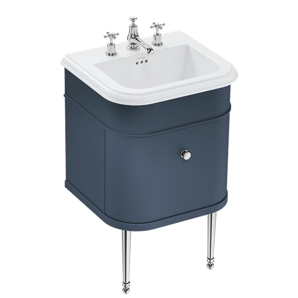 Burlington Chalfont 550mm Blue Vanity Unit, Ceramic Basin (3TH) & Chrome Legs