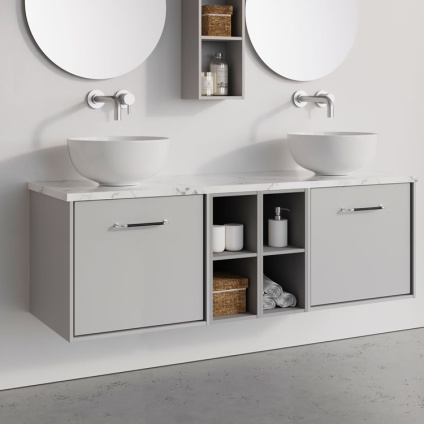 Lifestyle image of Crosswater Infinity 1400mm Storm Grey Wall-Hung Vanity Unit & Worktop