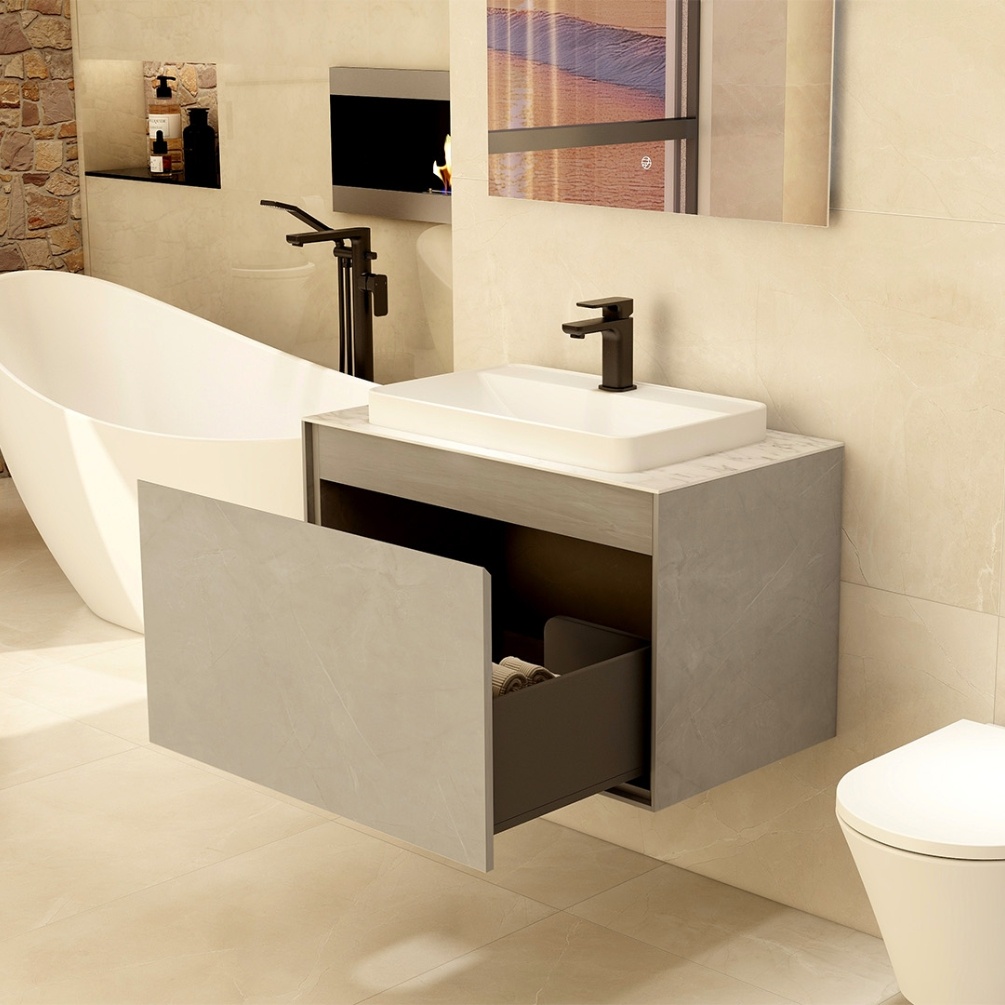 Imex Arco Slate Single White Countertop Basin Marble worktop