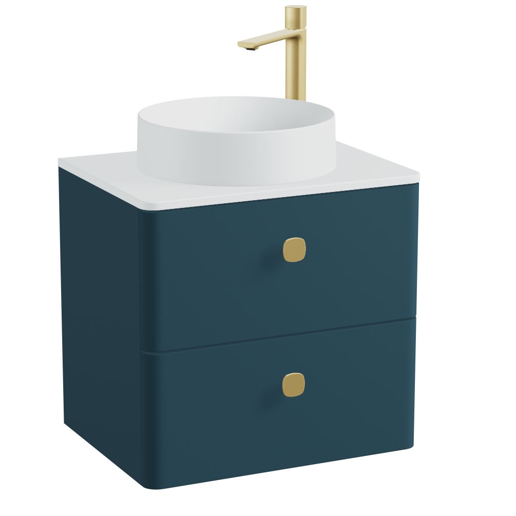 Vado Cameo 600mm Atlantic Blue Wall Hung Vanity Unit, Arctic White Worktop & Basin