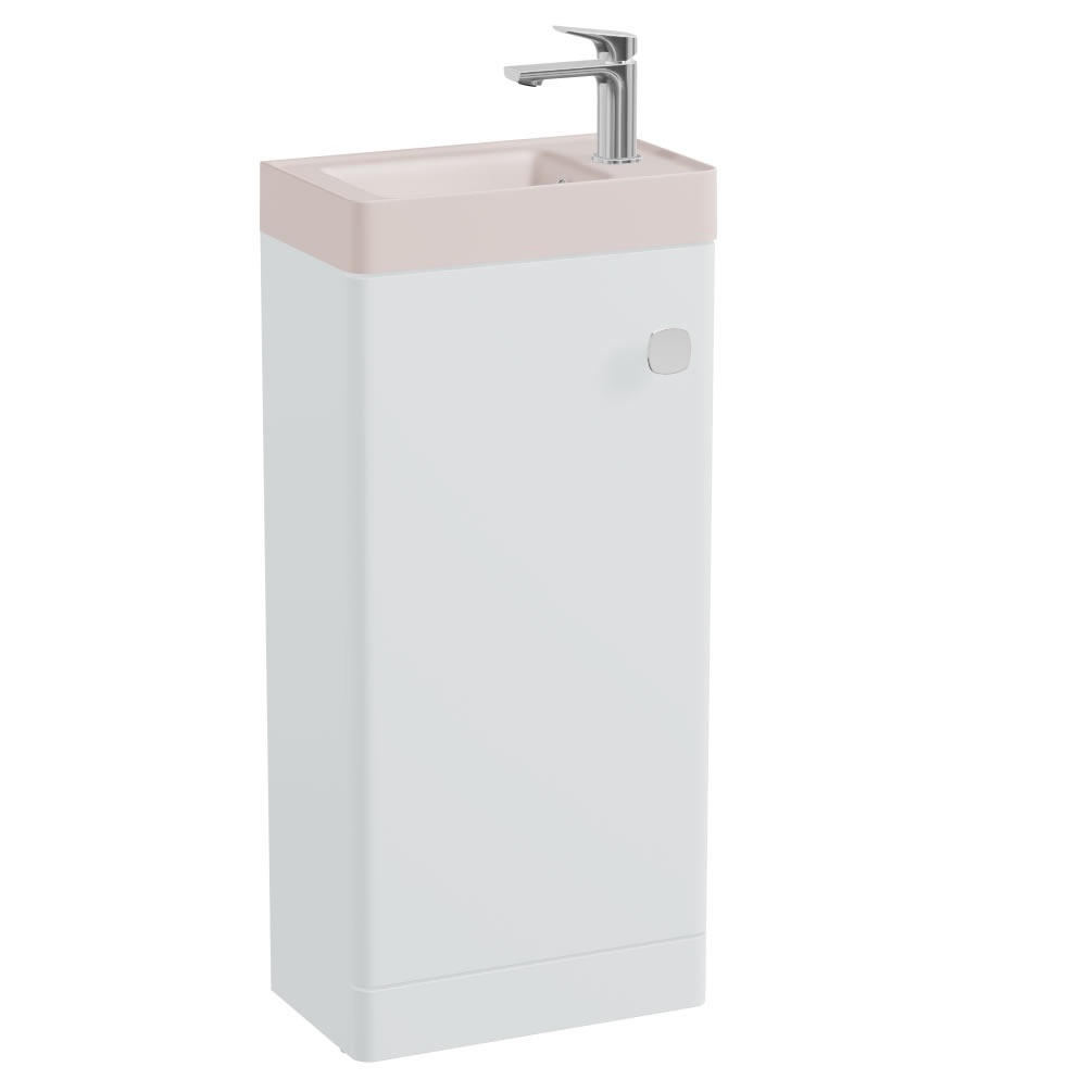Vado Cameo 400mm White Gloss Floorstanding Vanity Unit & Pink Basin - Right Hand
