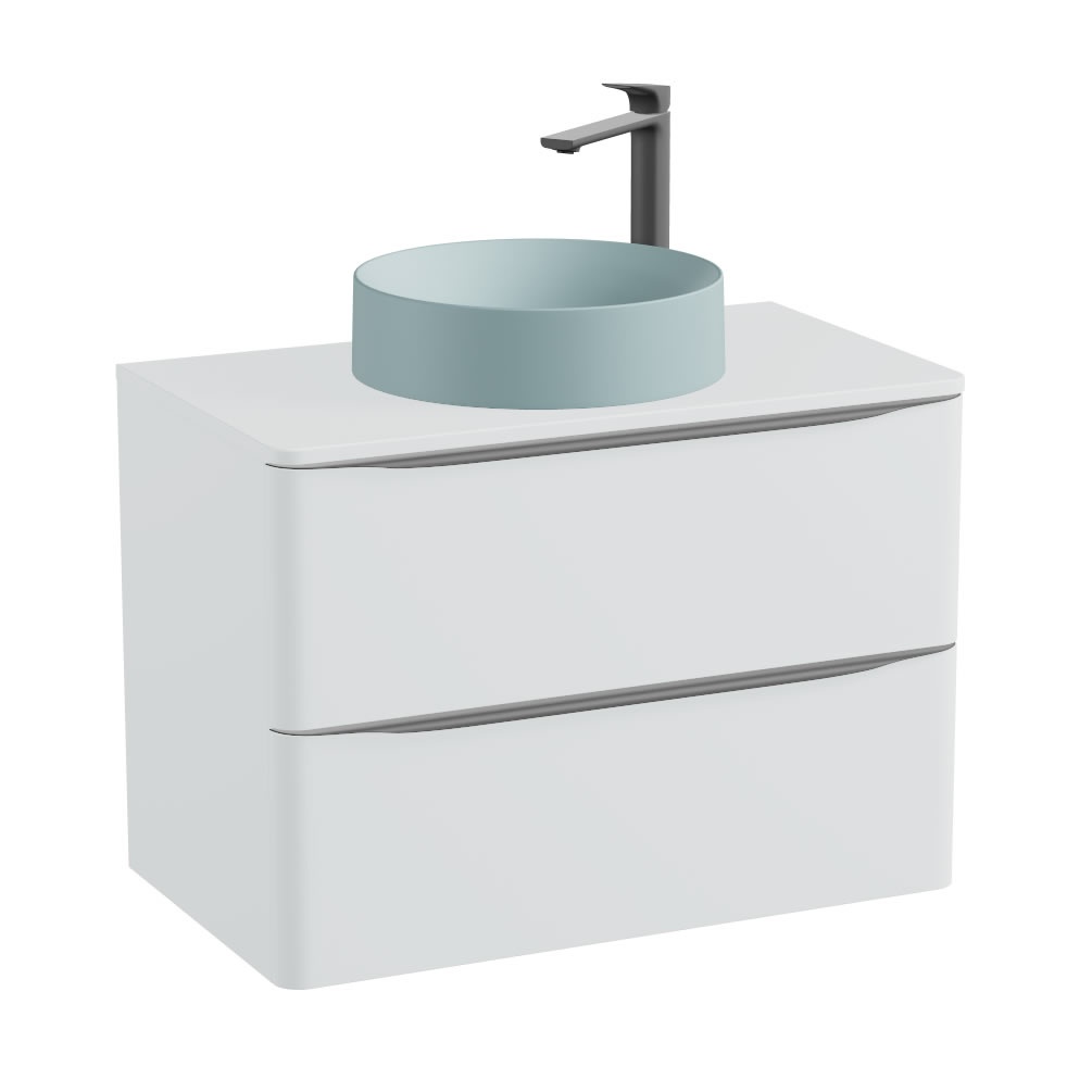 Vado Cameo 800mm Arctic White Wall Mounted Vanity Unit, Worktop & Cove Blue