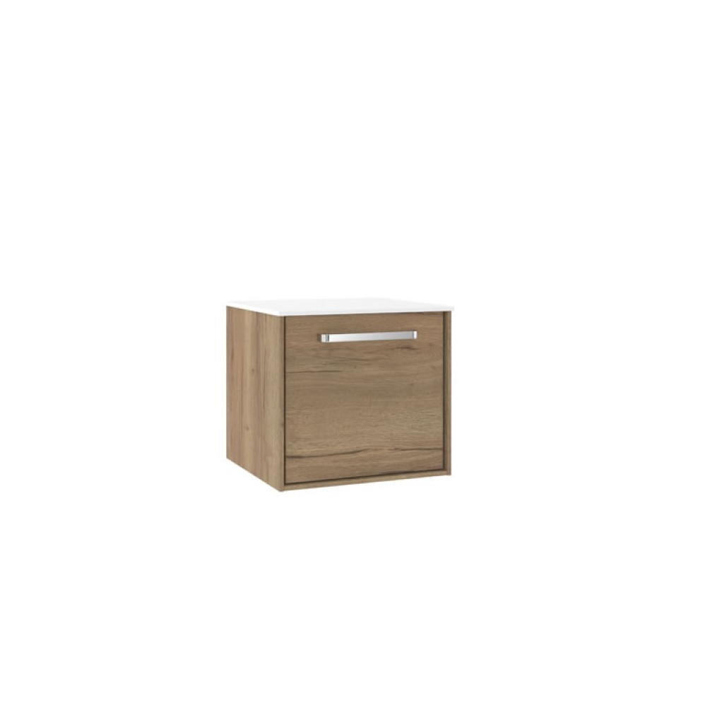 Cutout image of Crosswater Infinity 500mm Windsor Oak Wall-Hung Vanity Unit & Polar White Worktop