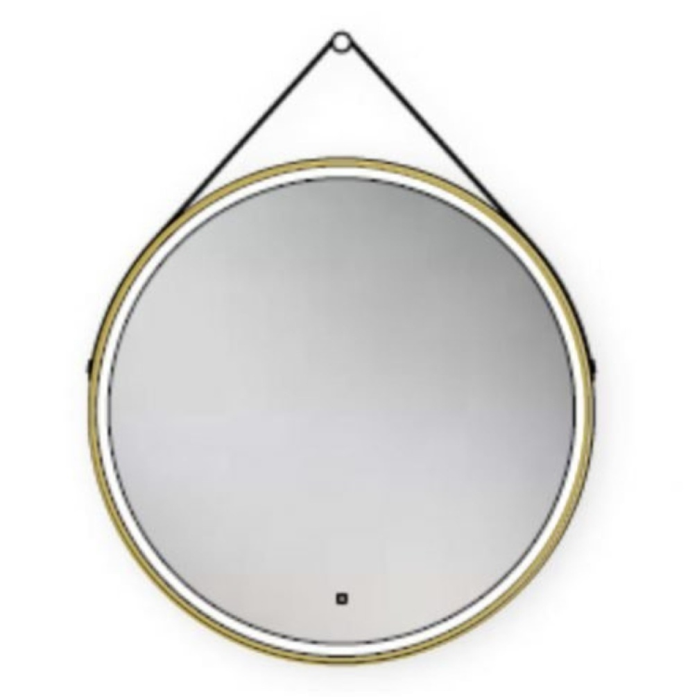 Product Cut out image of the HIB Solstice Brushed Brass 800mm Circular LED Mirror with Strap