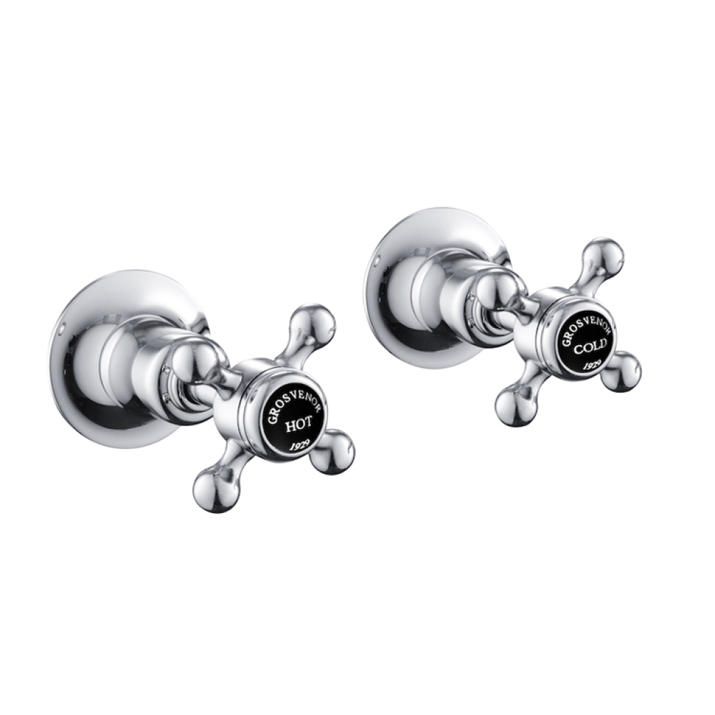 Photo of JTP Grosvenor Cross Chrome Wall Mounted Valves - Black Indices