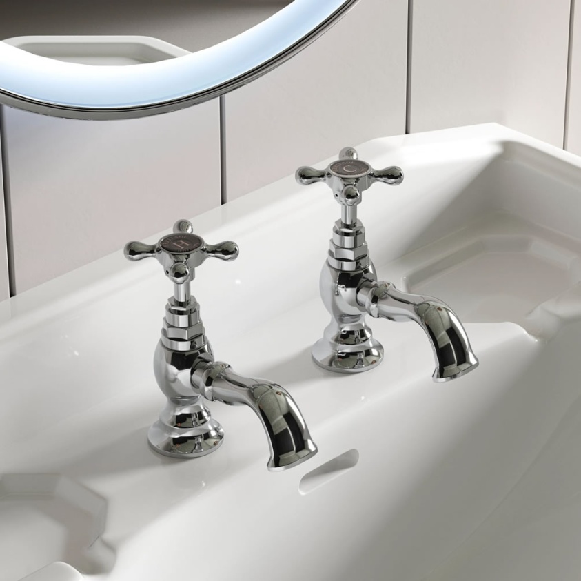 Heritage Trinity Basin Pillar Taps - TTRC00 | Sanctuary Bathrooms