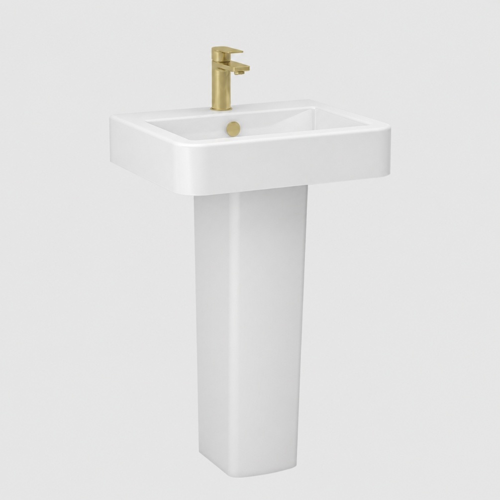 Imex Suburb 1 Tap Hole 535mm Pedestal Basin BRUSHD BRASS