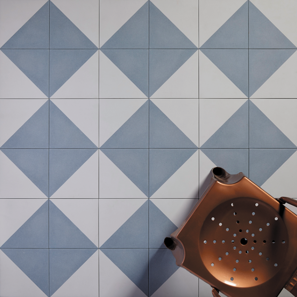 Photo of Ca' Pietra Parisian Cafe Tri Blue Porcelain Textured Tiles Pattern Example 1