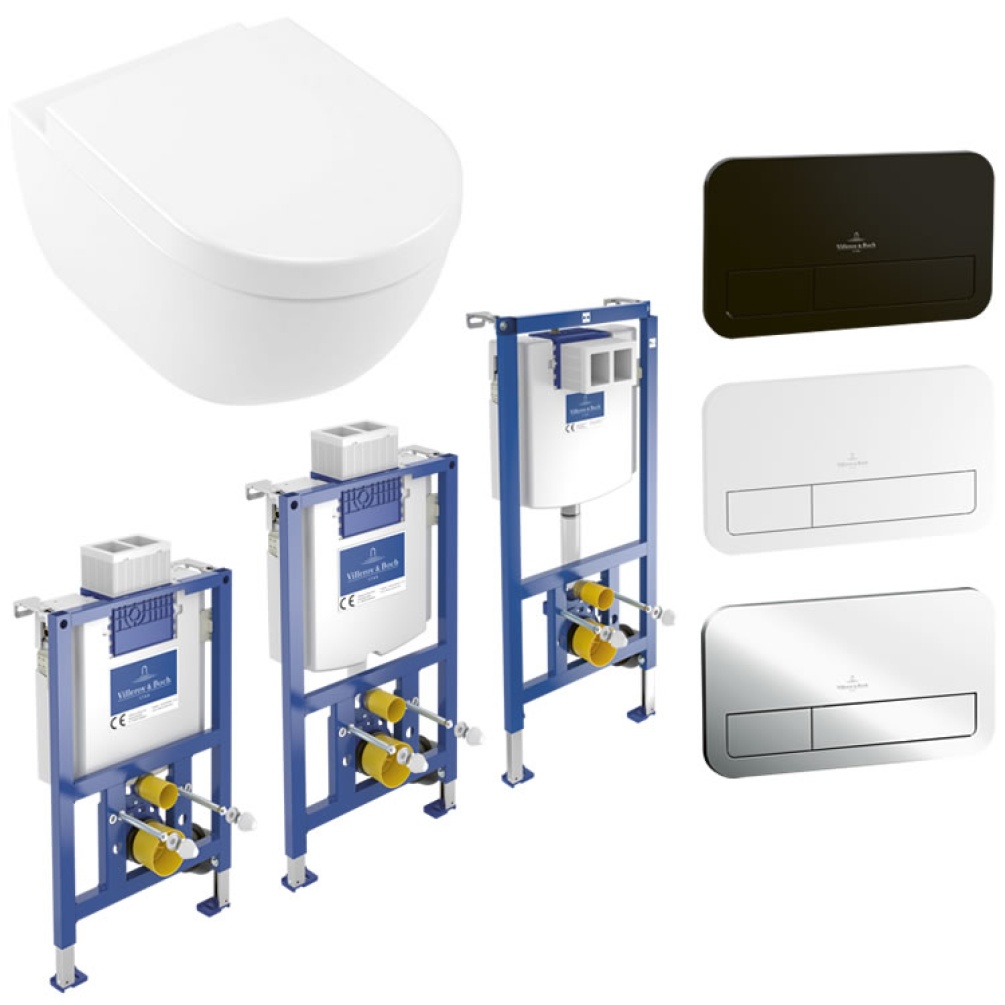 Cutout image of Villeroy & Boch Subway 2.0 Wall-Hung WC, ViConnect Frame & Flush Plate Pack