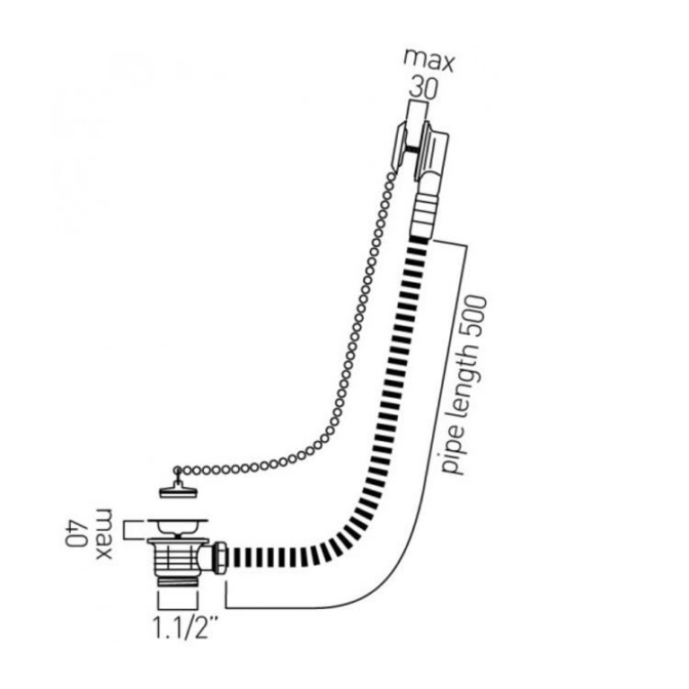 Vado Stowaway Plug & Chain Bath Waste Sanctuary Bathrooms
