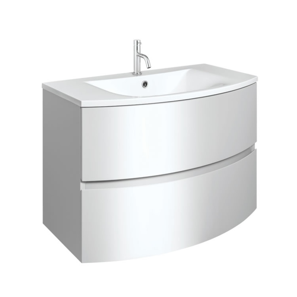 Cutout image of Crosswater Svelte 800 White Gloss Wall-Hung Vanity Unit & Cast Mineral Basin