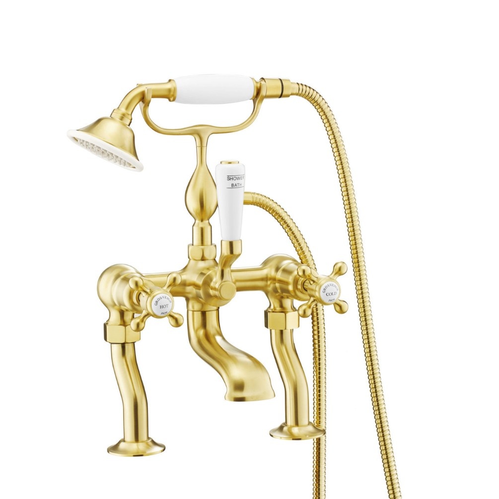JTP Grosvenor Cross Deck Mounted Brushed Brass Bath Shower Mixer Kit Cut Out