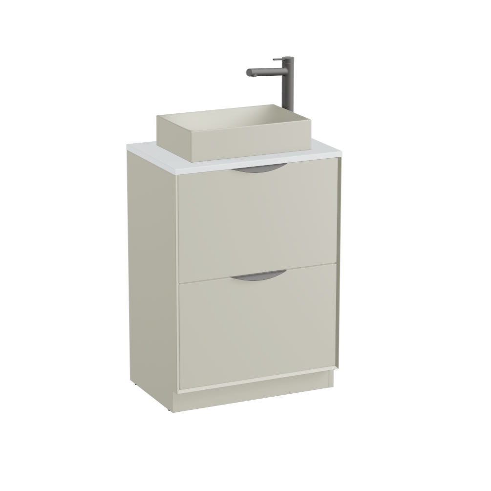 Vado Safari Smooth 600mm Cashmere Floorstanding Vanity Unit & Arctic White Worktop