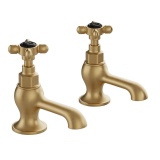 Booth & Co. Axbridge Black Cross Brushed Brass Basin Pillar Taps